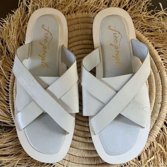 FREE PEOPLE Women’s Del Mar Leather Open Toe Slide Sandals White 40 / 9.5 - Picture 2 of 16
